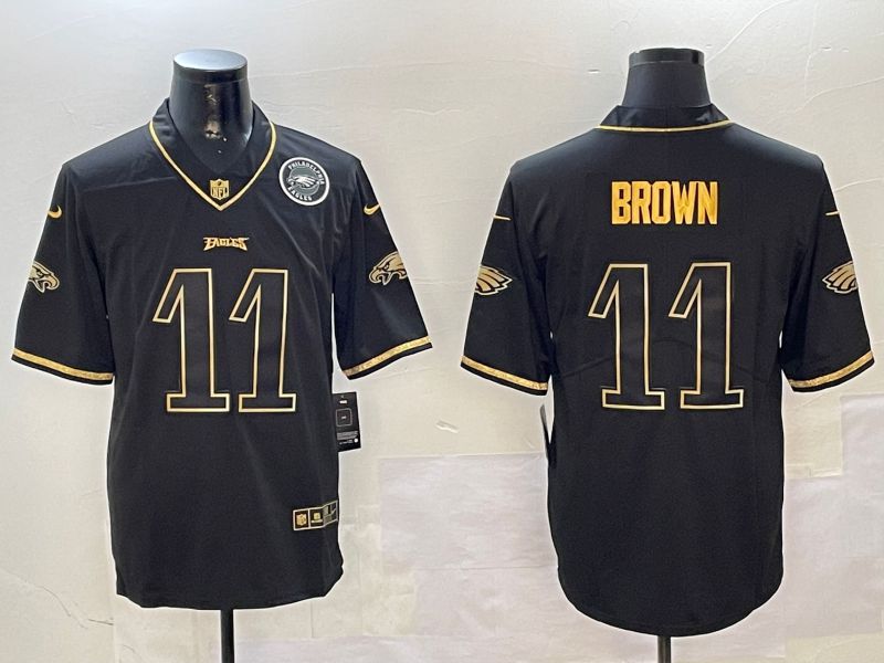 Men Philadelphia Eagles #11 Brown Black Gold Throwback 2024 Nike Limited NFL Jersey style 2